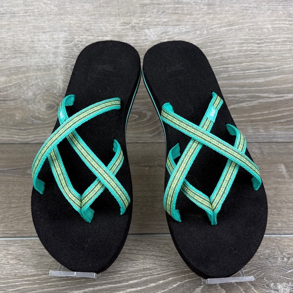 Teva Olowahu Mush Women's Sz 9 Black Teal Geometric Flip Flop Strappy Sandals - Picture 11 of 11